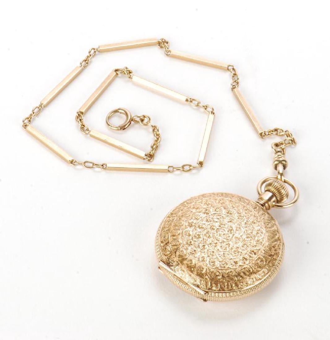 AMERICAN WALTHAM GOLD POCKET WATCH AND CHAIN (1 of 9)