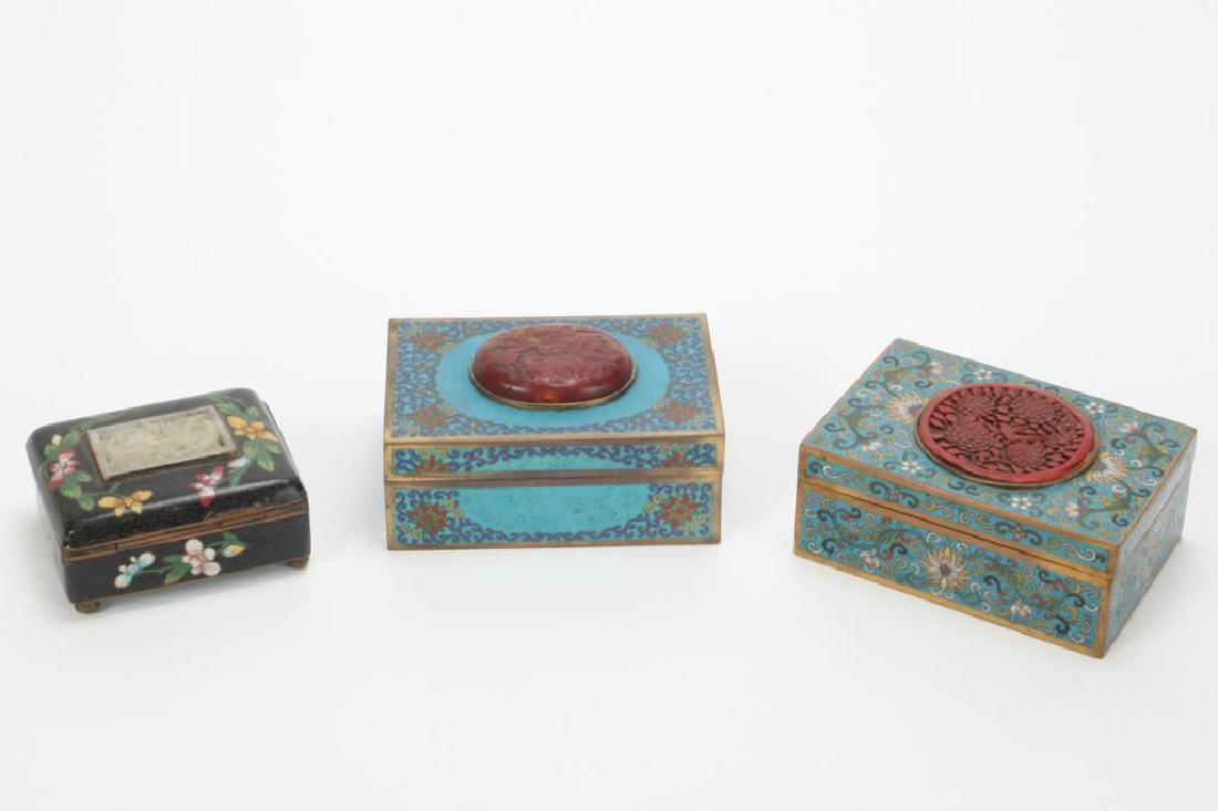 (3) CLOISONNE BOXES INLAID WITH JADE AND CINNABAR (1 of 5)