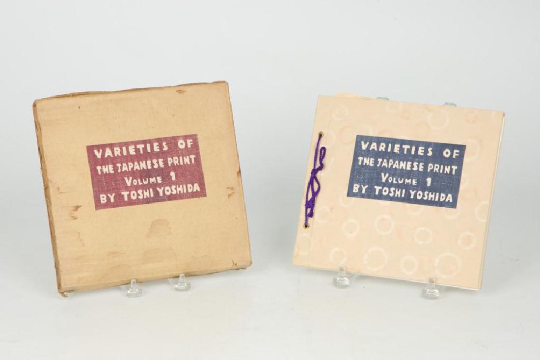 TOSHI YOSHIDA "VARETIES OF THE JAPANESE PRINT": Vol. 1. Signed by Yoshida. Complete with original box and invitation to the 1974 One Man Show. Yoshida Gallery. Japan. 8 x 9 inches.