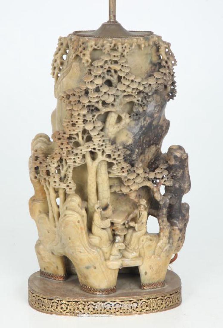 CHINESE CARVED SOAPSTONE LAMP (1 of 7)