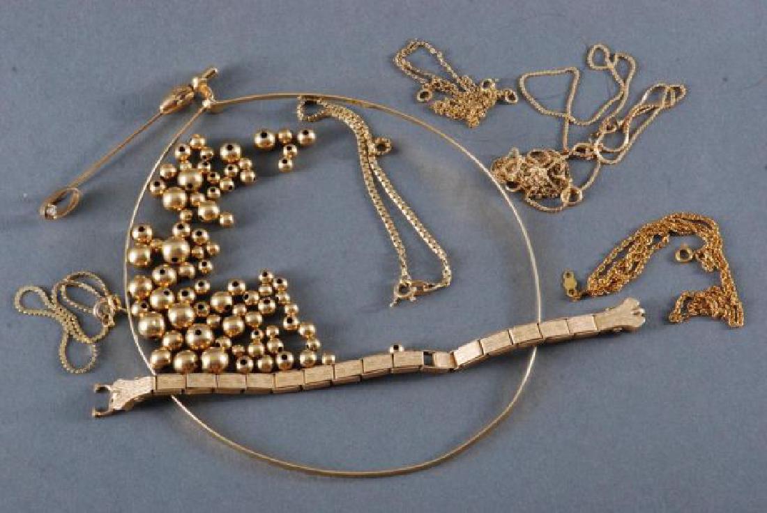 14K GOLD CHOKER, (8) CHAINS, GOLD BEADS etc (1 of 5)