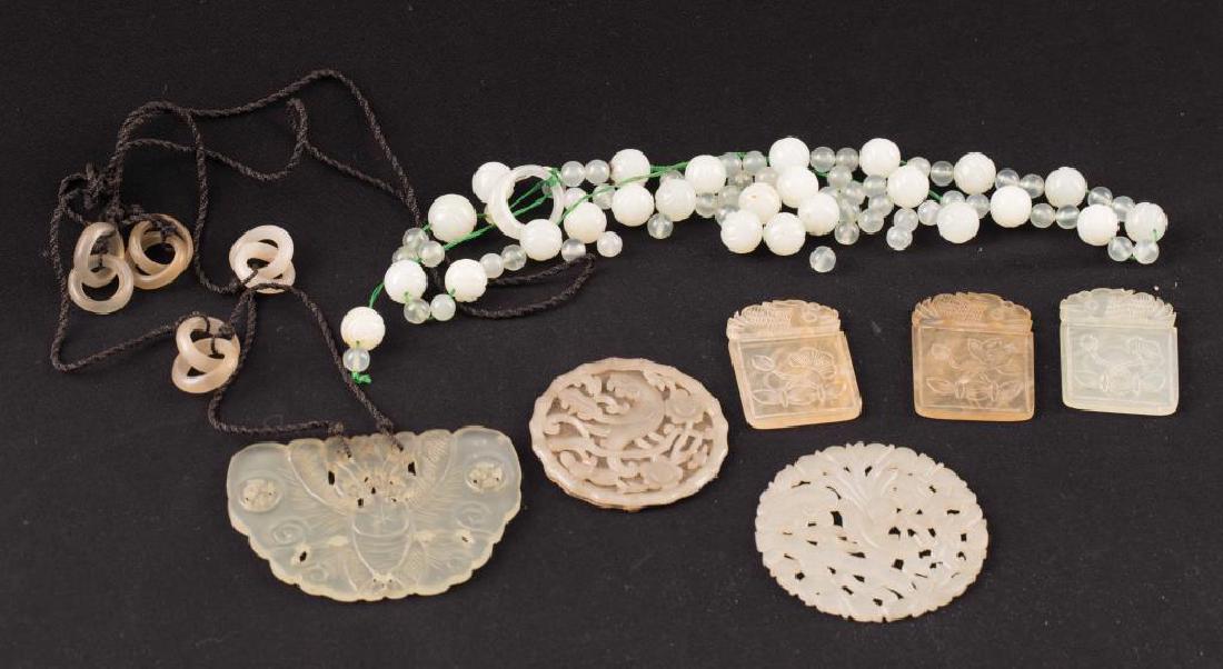 LOT OF CHINESE CARVED JADE ID's & (2) NECKLACES (1 of 8)