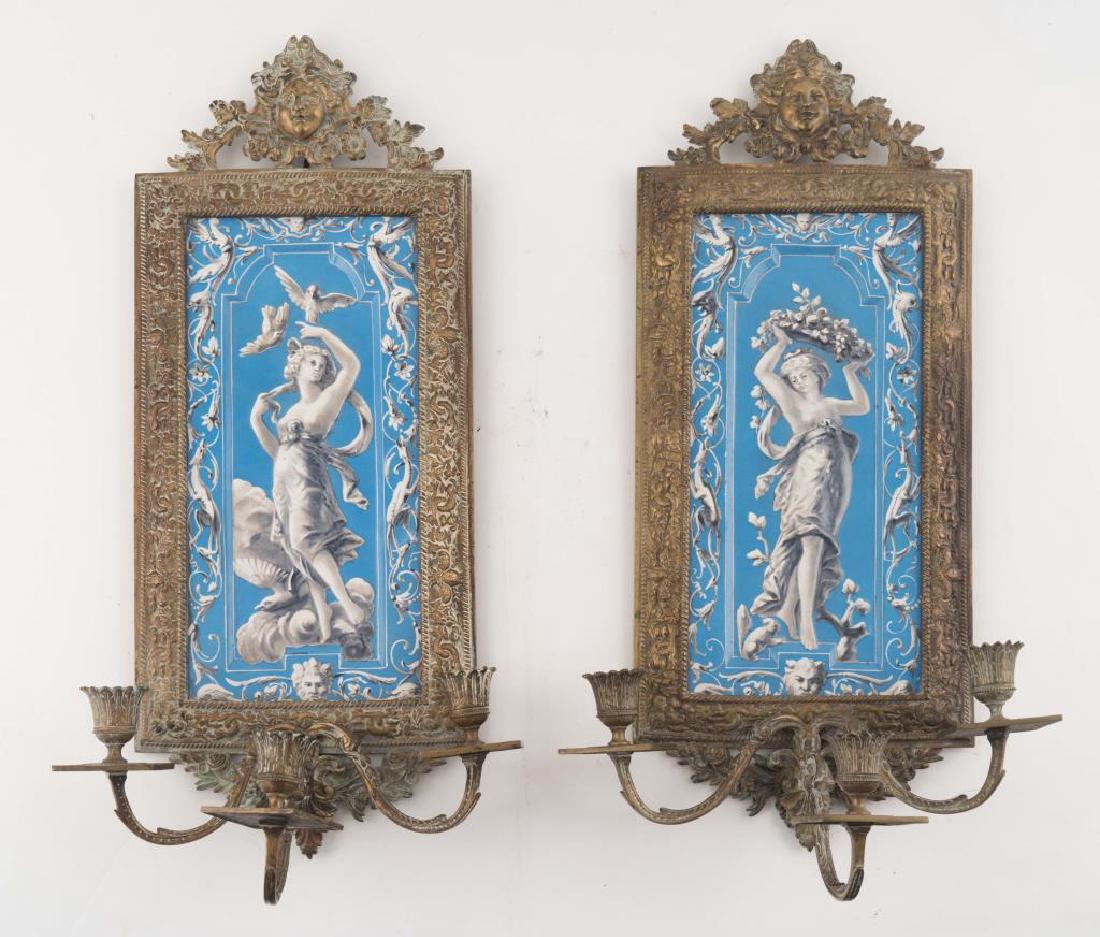 MONTEREAU PORCELAIN & BRONZE (3) LIGHT SCONCES (1 of 10)