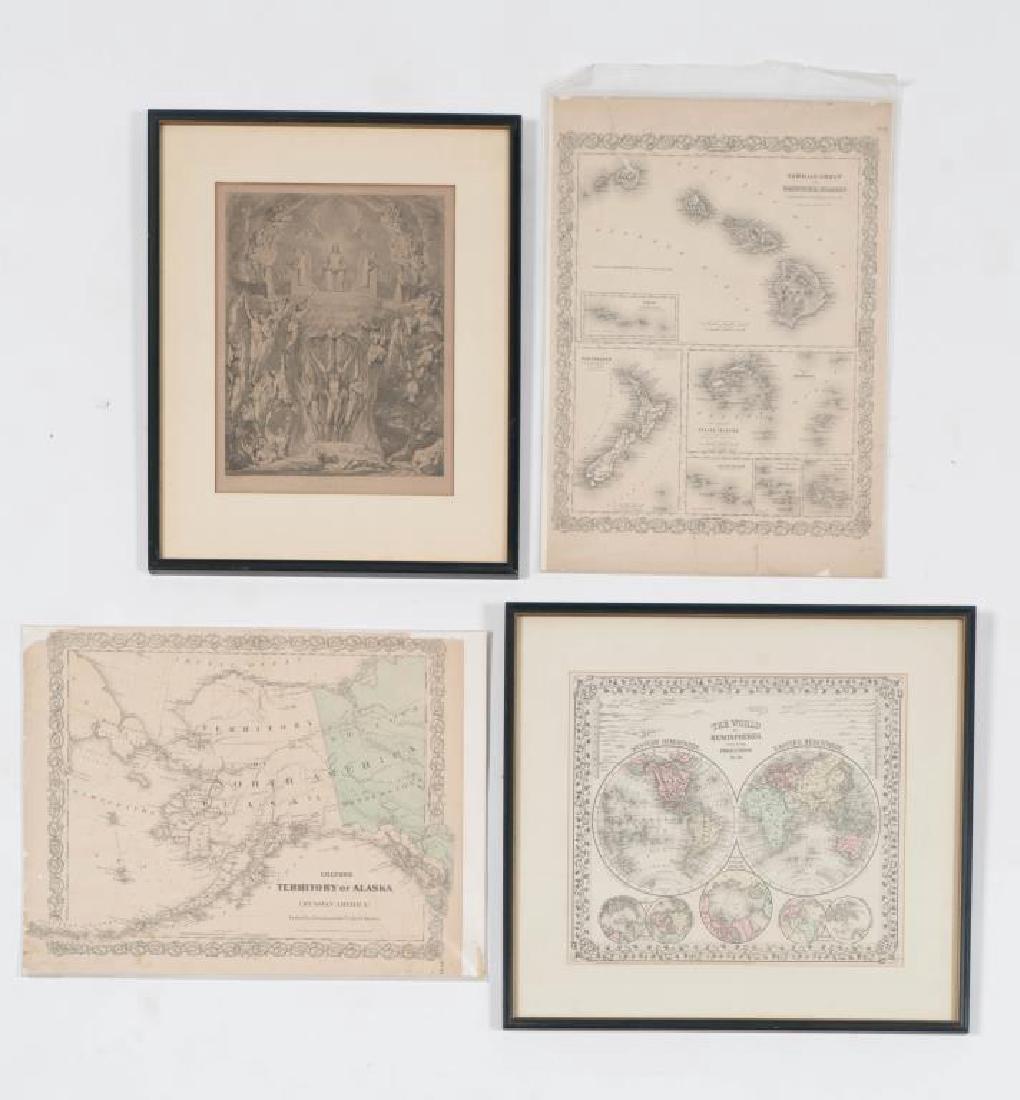 (3) EARLY MAPS and a PRINT AFTER WILLIAM BLAKE (1 of 10)