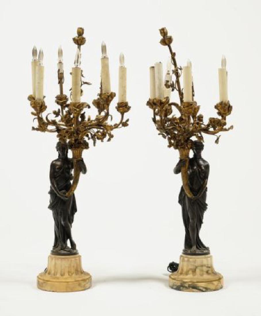 PAIR OF FIGURAL BRONZE and MARBLE CANDELABRAS (1 of 7)