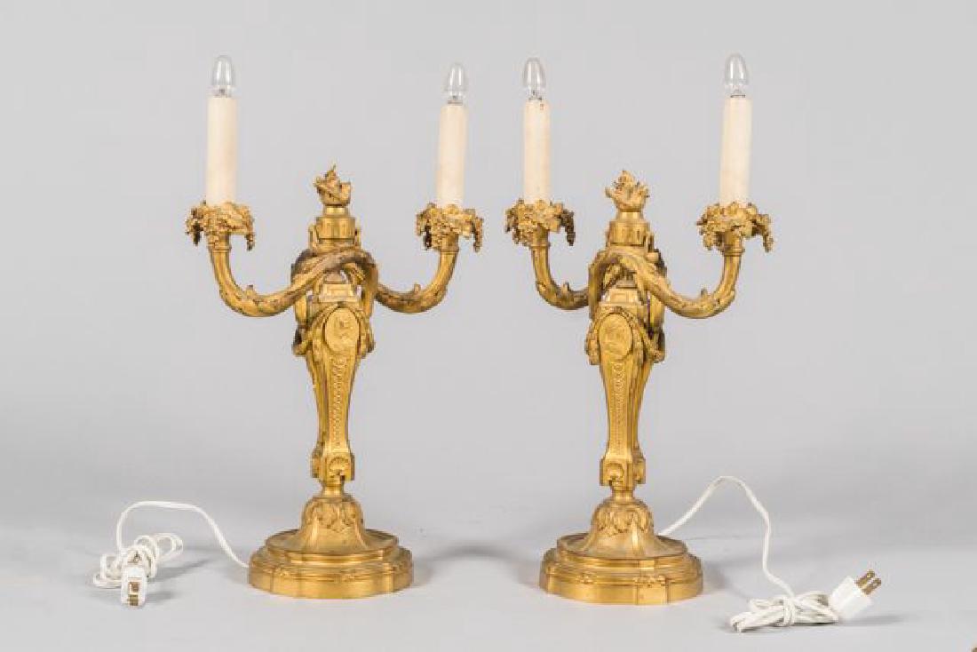 PAIR OF FRENCH GILT BRONZE CANDLESTICKS / GAGNEAU (1 of 12)