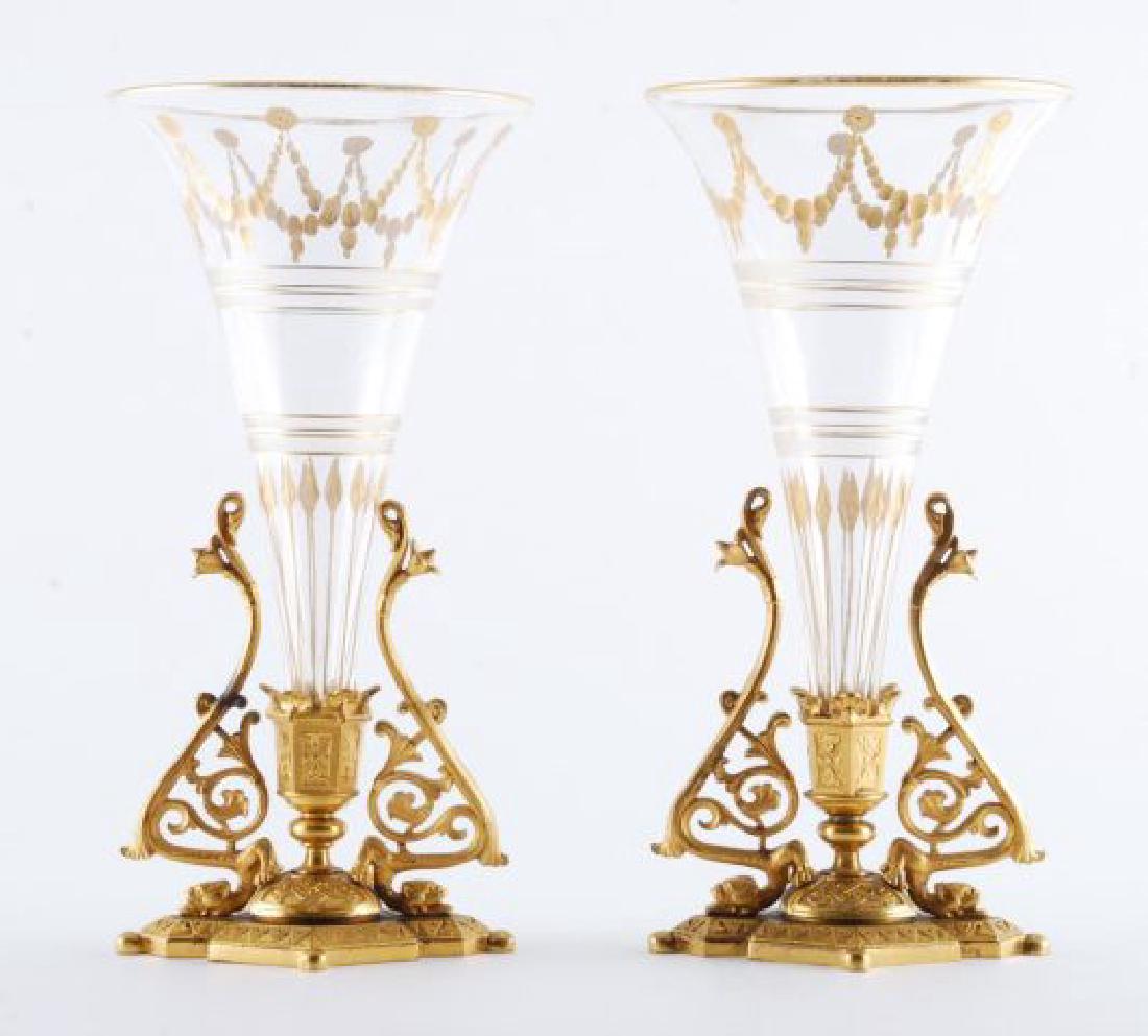 PAIR OF 19th c GILT BRONZE BUD VASES (1 of 7)