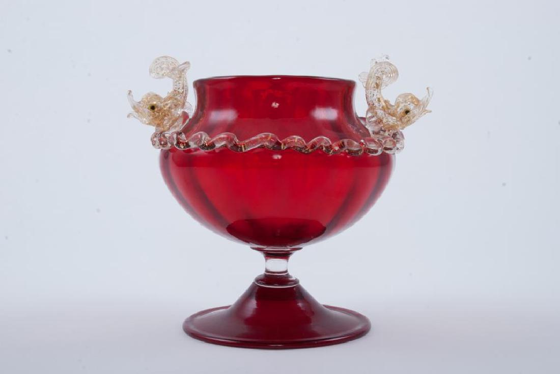 SALVIATI & CO VENETIAN GLASS VASE WITH DOLPHINS (1 of 5)