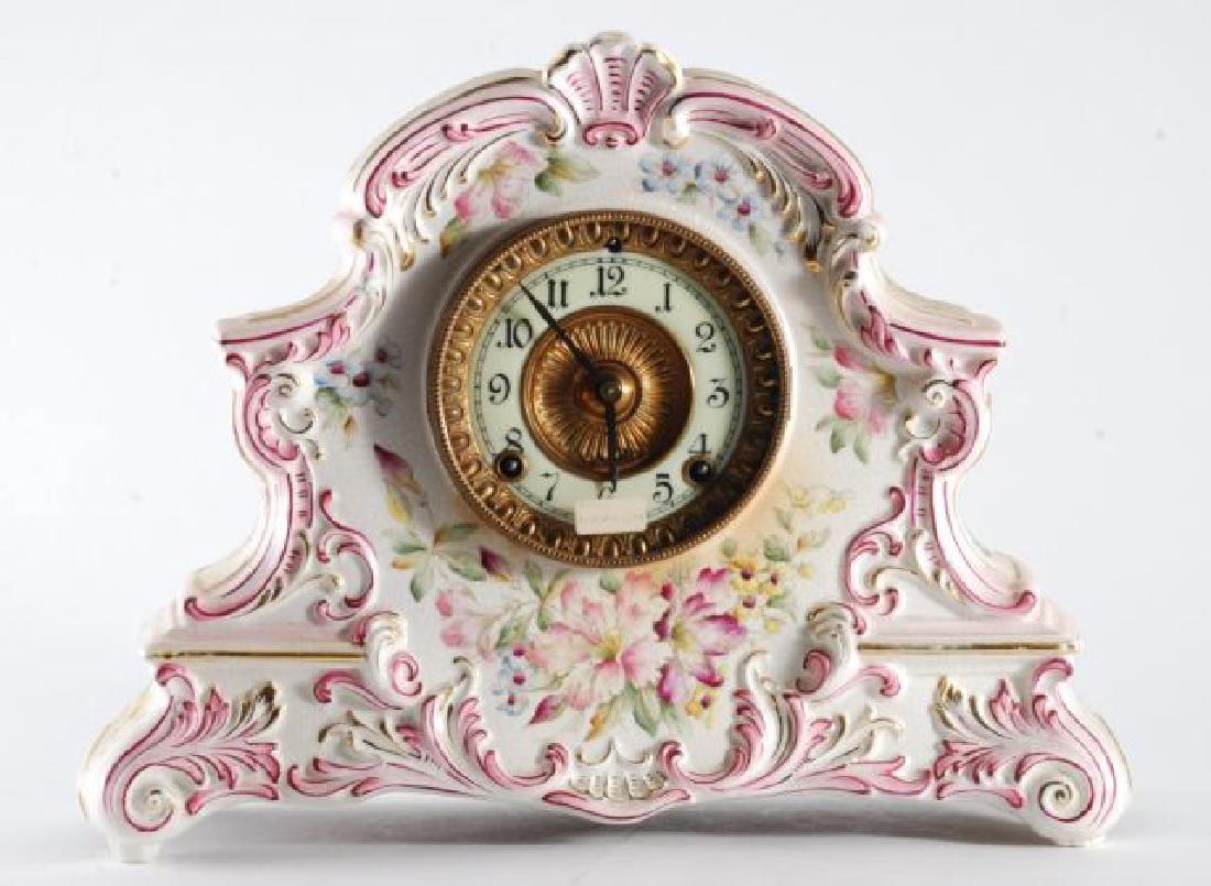 DRESDEN POCELAIN SHELF CLOCK w/ ANSONIA MOVEMENT (1 of 10)