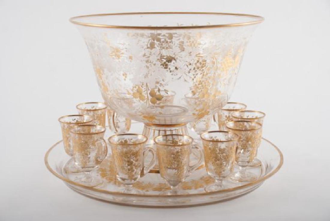 BOHEMAIN ENGRAVED GOLD ENAMEL CRYSTAL PUNCH SET (1 of 10)