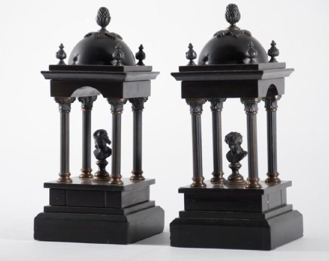 PAIR OF BRONZE & ONYX MINIATURE FOLLIES w BUSTS (1 of 9)