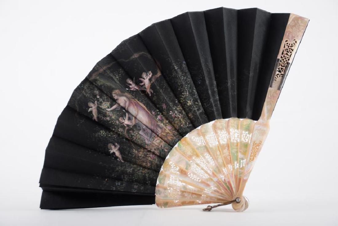 (Early 20th c) CONTINENTAL FAN w/ MOTHER OF PEARL (1 of 9)