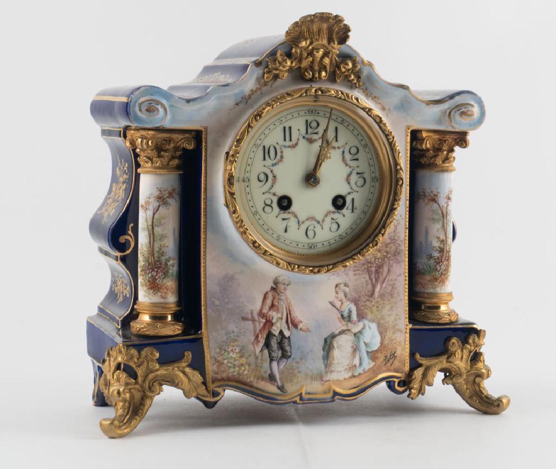 FRENCH ORMOLU MOUNTED PORCELAIN MANTEL CLOCK (1 of 8)