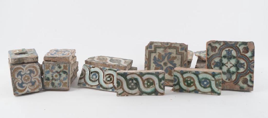 (16th c) SPANISH TILES w MOORISH POLYCHROME GLAZE (1 of 8)