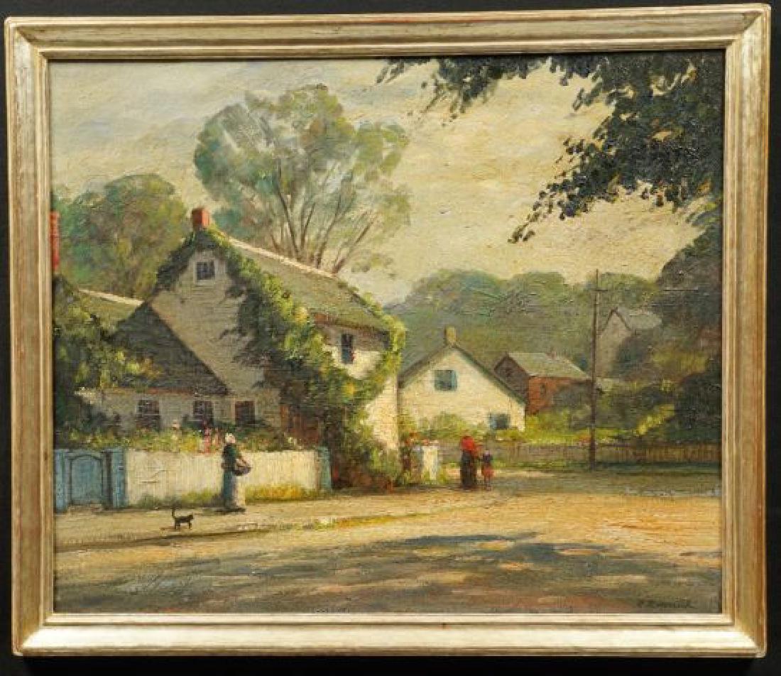 ARTHUR A. HERRICK (1897-1970): "The Rose Garden" oil on canvas 25 x 30 inches. signed. framed 28 x 33 inches (overall)