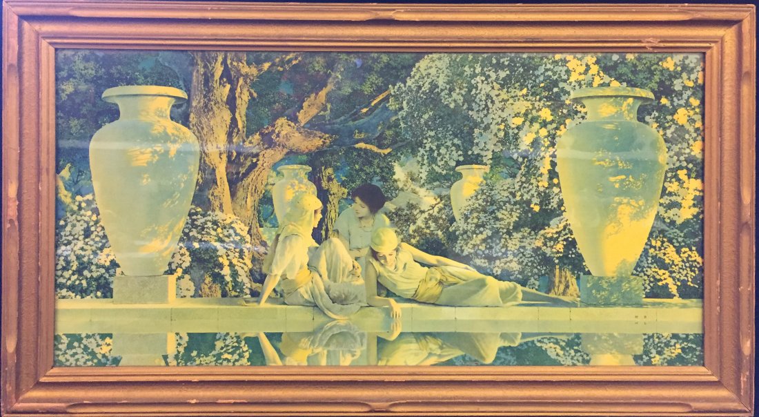 MAXFIELD PARRISH \"THE GARDEN OF ALLAH\" PRINT: 15 x 30 inches. framed 19 x 34 inches (overall)