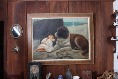 GIRL WITH ST BERNARD OIL ON CANVAS: Signed George Ellison 1811, 37 by 48 inches It is well documented that Andy showered Jon Gould with gifts during their entire relationship. This sale includes a great quantity of these items which