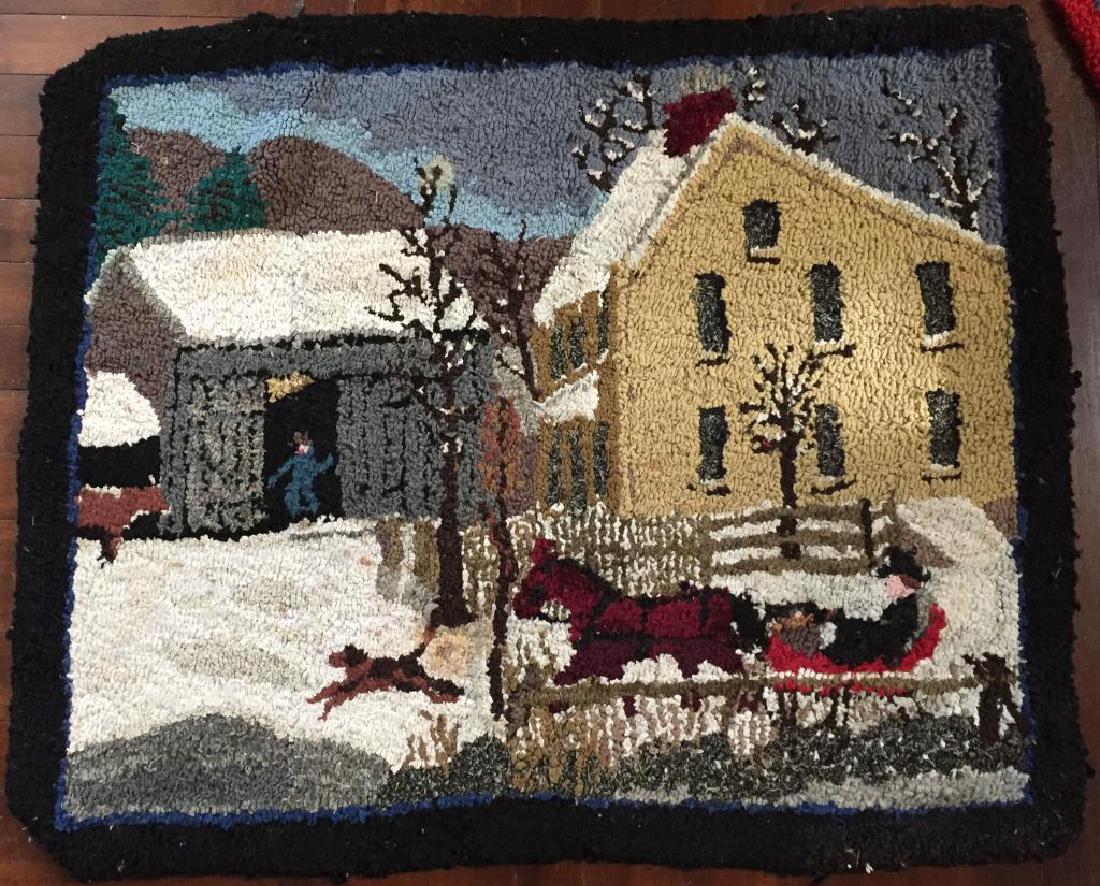 HOOKED RUG COUNTRY FARM SCENE (1 of 4)