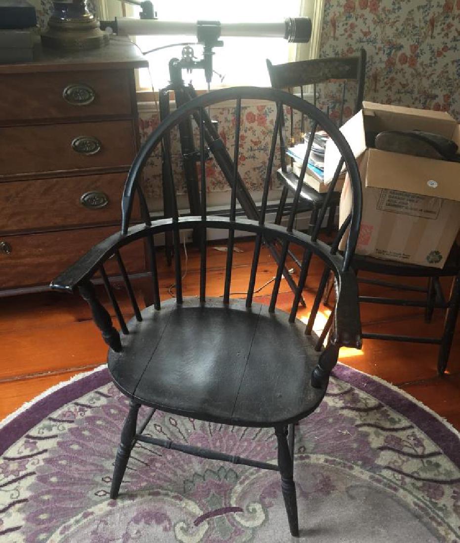 FIREHOUSE WINDSOR ARMCHAIR: In black paint measures 37 3/4 by 23 3/4 inches