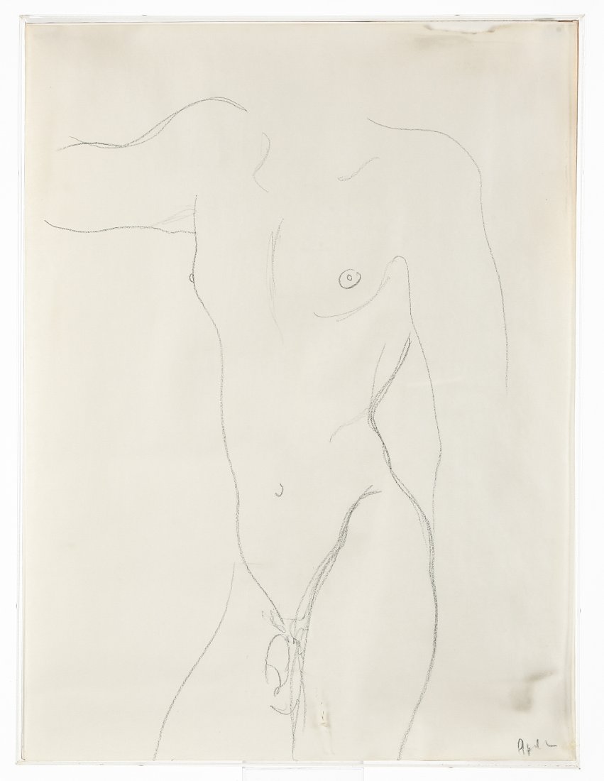 ANDY WARHOL (1928-1987): "Jon Gould Gesture" charcoal on paper 24 X 28 inches. Presented in a 1985 period acrylic frame.