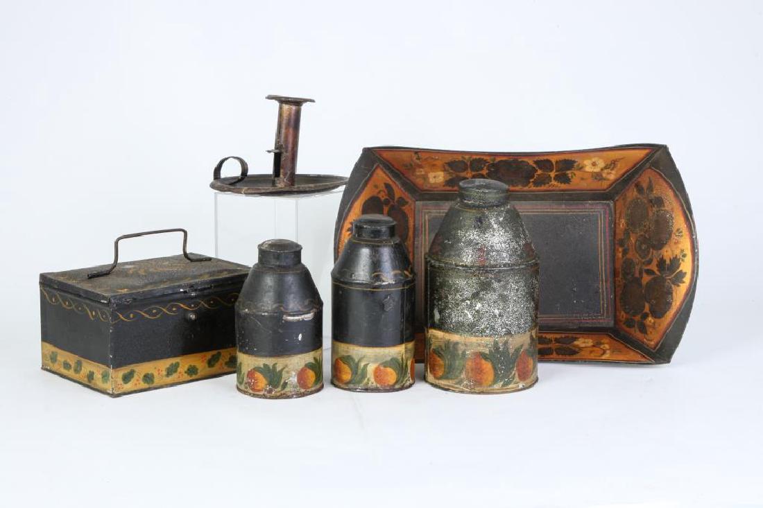 (6) PIECES OF HAND PAINTED JAPANNED TIN TOLEWARE (1 of 7)