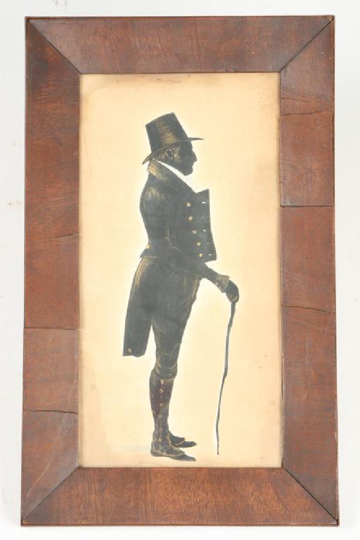 SILHOUETTE OF JAMES BURGESS born 1771.: Cut and highlighted black silhouette done in Brighton in 1835. 11 x 5 1/2 inches. framed. 14 x 8 1/2 inches (overall)
