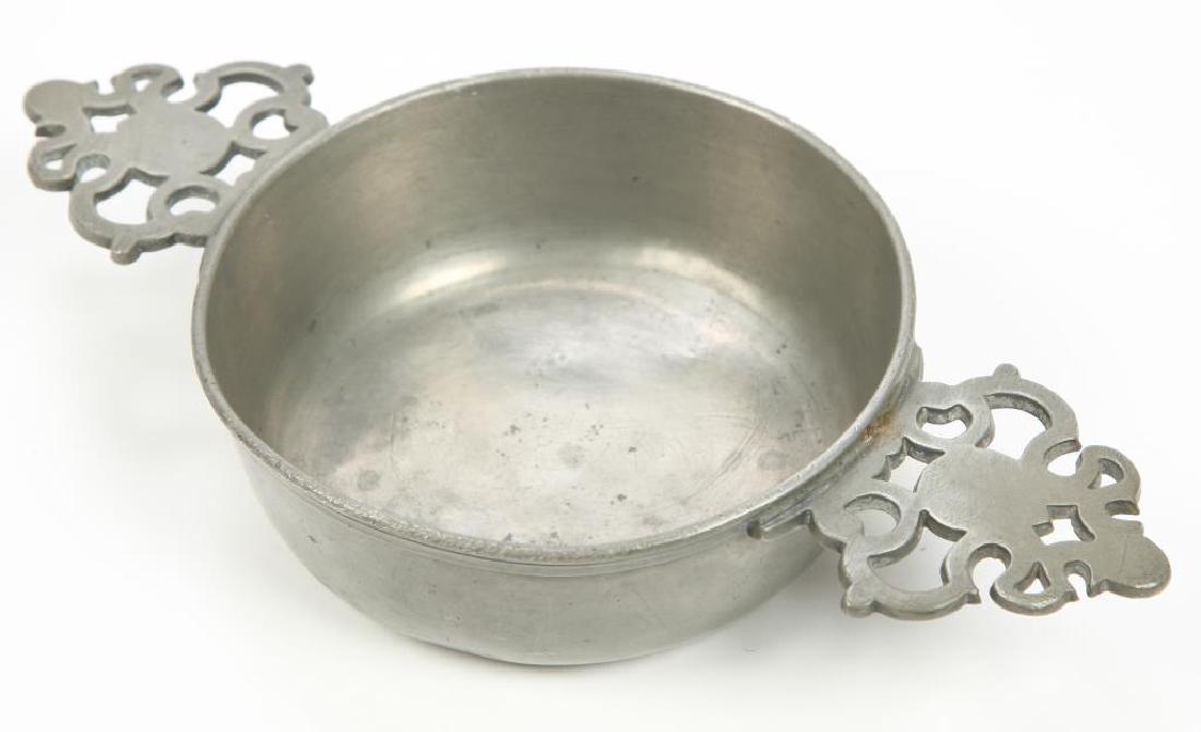(19th c) DOUBLE HANDLED PEWTER PORRINGER (1 of 5)