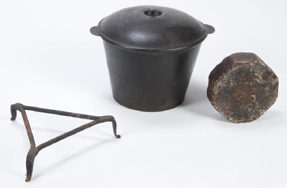 CAST IRON KETTLE with COVER, TRIVET and SOAPSTONE (1 of 5)