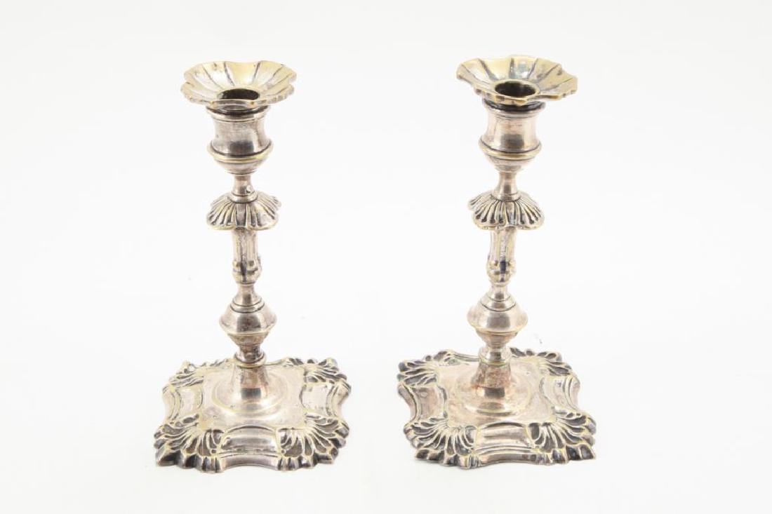 PAIR (18th c STYLE) SILVER PLATED CANDLESTICKS (1 of 6)
