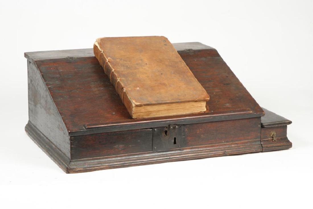 (18th c) OAK SLANT TOP DESK BOX with 1710 BIBLE (1 of 10)