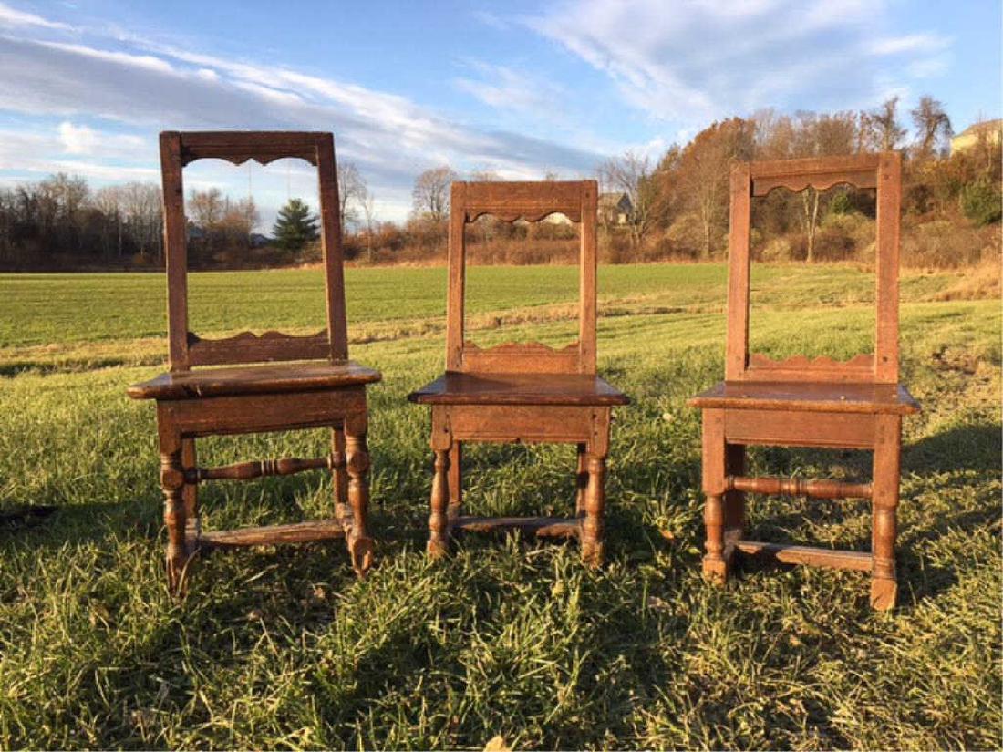 THREE (17th c) JOINED OAK BACK STOOLS (1 of 5)