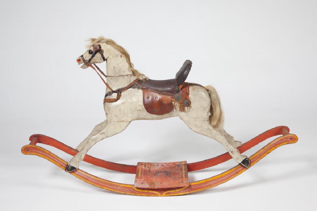 EARLY CARVED AND PAINTED WOOD ROCKING HORSE (1 of 8)