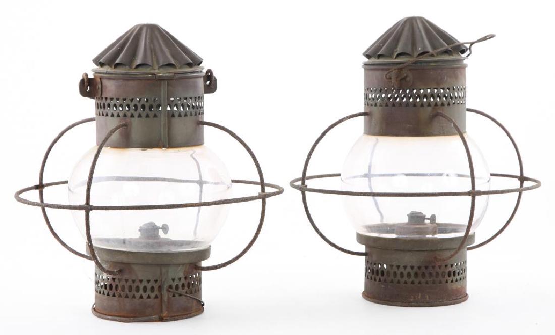PAIR OF COPPER "ONION" LANTERNS with WIRE GUARDS (1 of 5)
