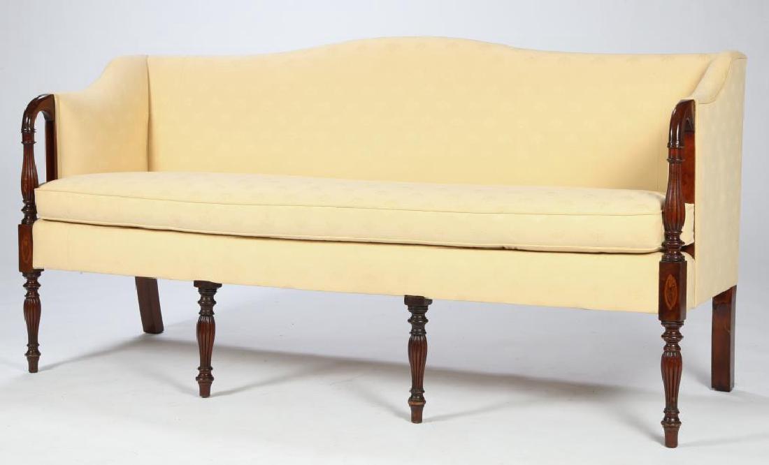 SHERATON STYLE MAHOGANY CAMEL BACK SOFA (1 of 9)