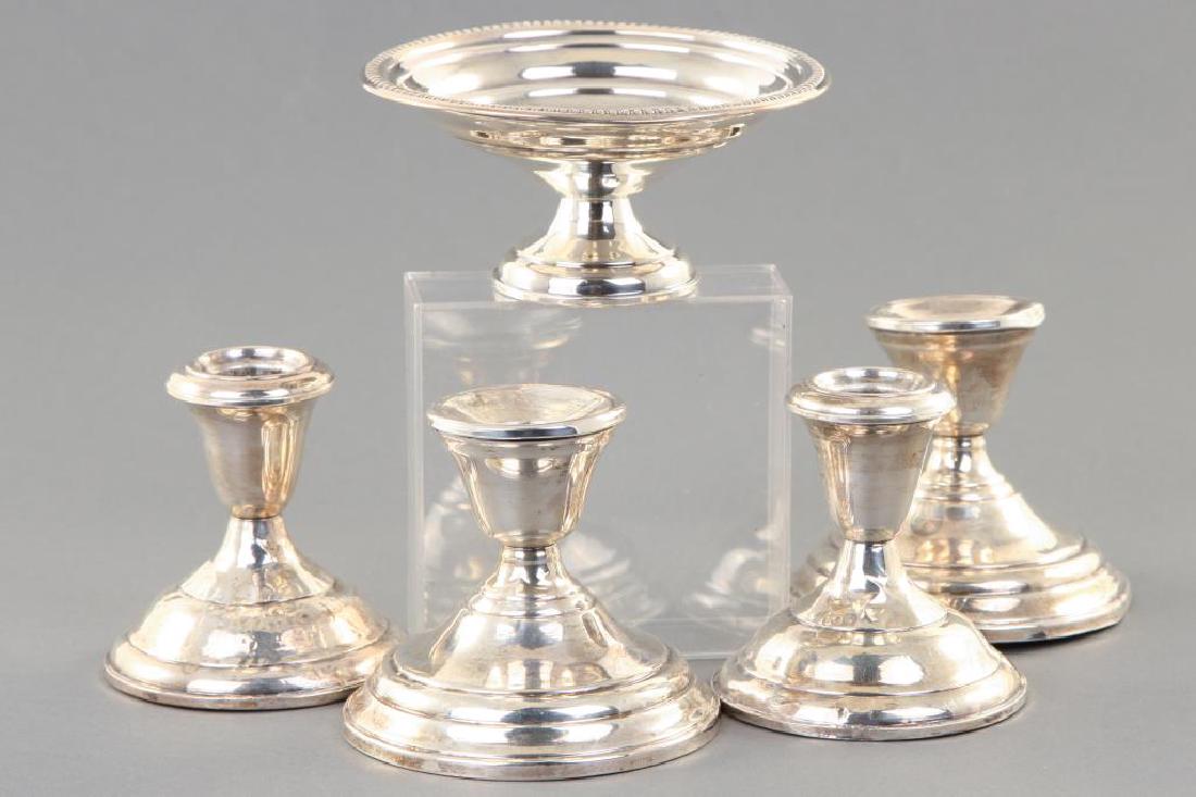 (2) PAIR OF STERLING SILVER CANDLESTICKS & BOWL (1 of 3)