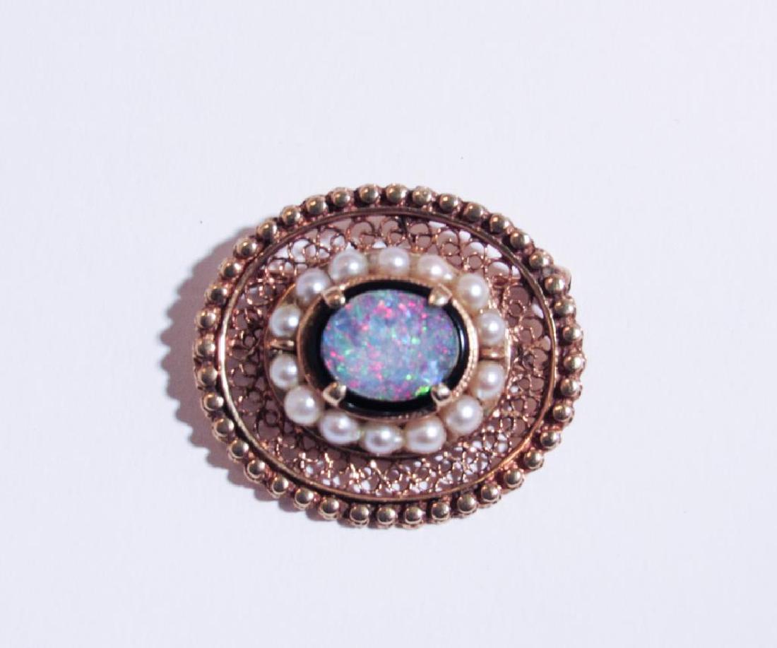 14K GOLD OPAL & PEARL PIN (1 of 2)