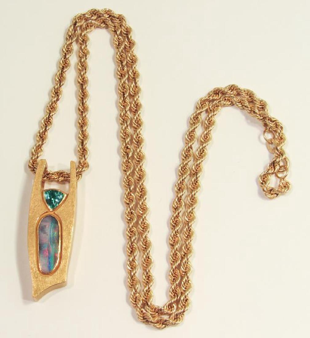18K GOLD MODERNIST OPAL PENDANT ON 14K CHAIN (1 of 4)