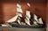 CARVED & PAINTED WOODEN TALL SHIP in CASE - 4
