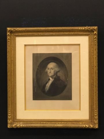 WILLIAM E. MARSHALL engraving of GEORGE WASHINGTON: after Gilbert Stuart. 13 1/2 x 11 inches. presented in a fine quality gilt frame. 28 x 26 inches (overall)