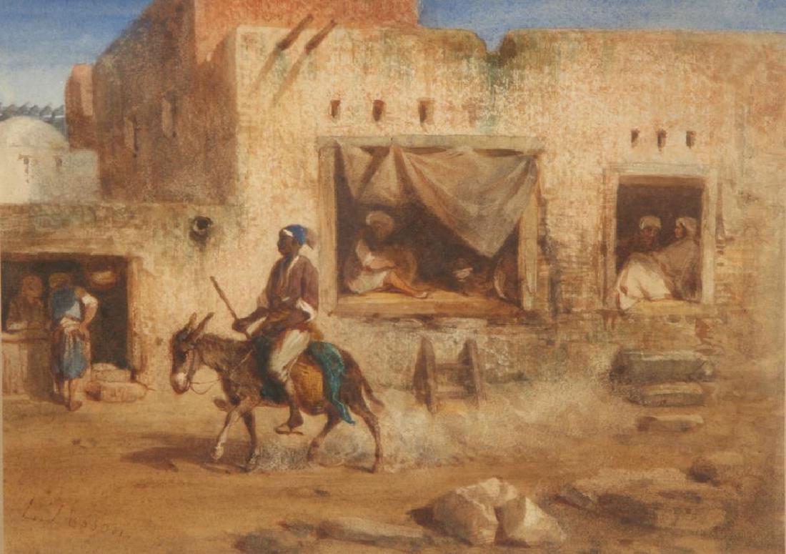 LOUIS TESSON (1820-1870): "Moorish House, Alger" watercolor 7 1/2 x 10 1/2 inches. signed and dated 1851 on label verso. framed. 17 1/2 x 21 1/2 inches (overall)