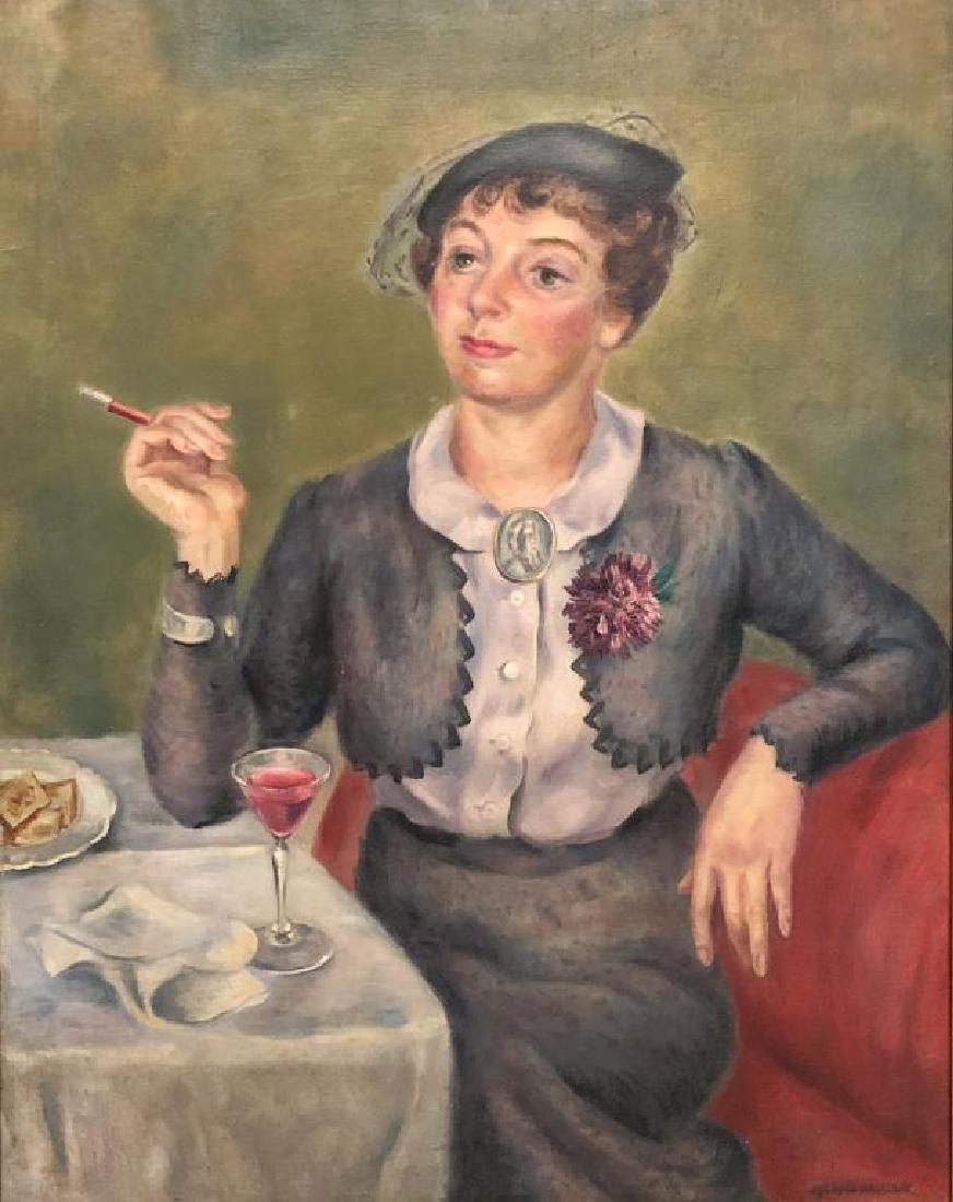 MILDRED WILLIAMS (1892-1967): Portrait of a smoking lady. Oil on canvas. 36 x 28 inches (without frame)