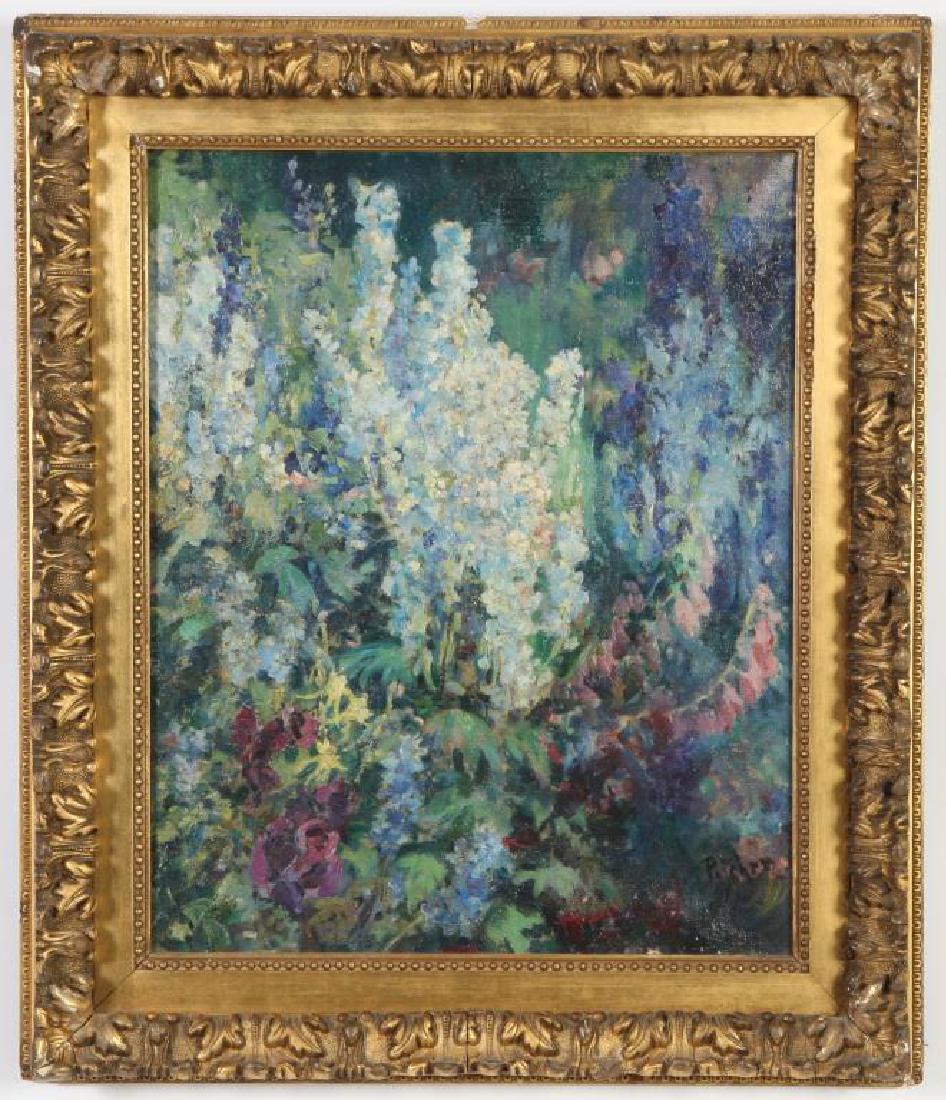 AMERICAN SCHOOL (20th c) Garden "Flowering Garden" oil (1 of 5)