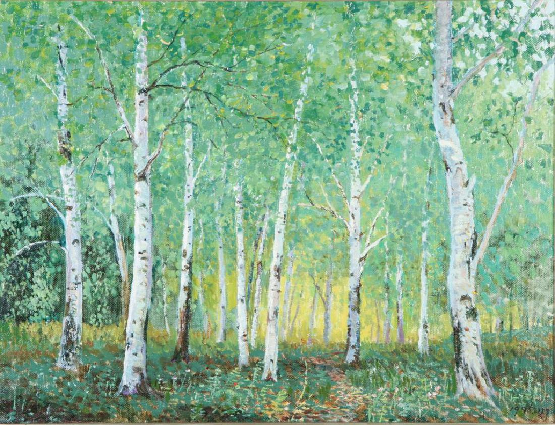 AMERICAN SCHOOL (20th / 21st c) Woodland "Birches" oil (1 of 4)