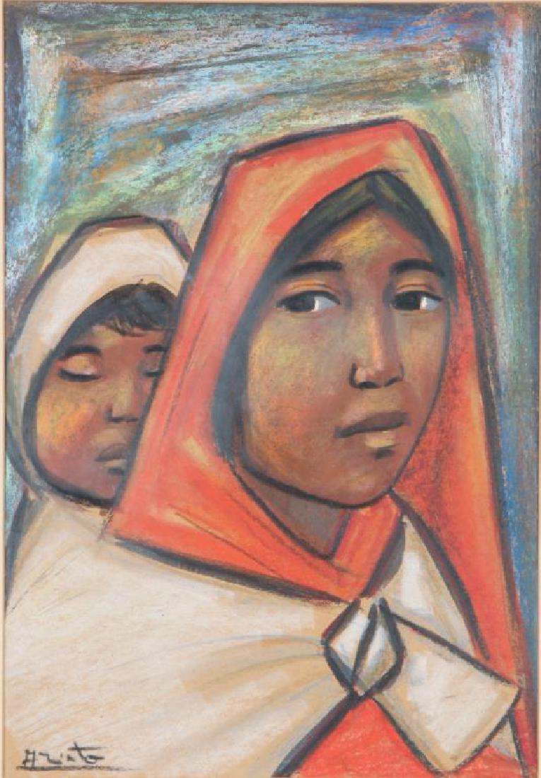 MEXICAN SCHOOL (20th c) "Mother and Child" mixed media (1 of 3)