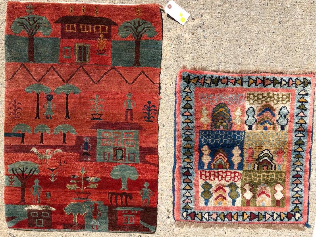 (2) TRIBAL WOOL ORIENTAL SCATTER RUGS 1' 8" x 1' 11" (1 of 7)