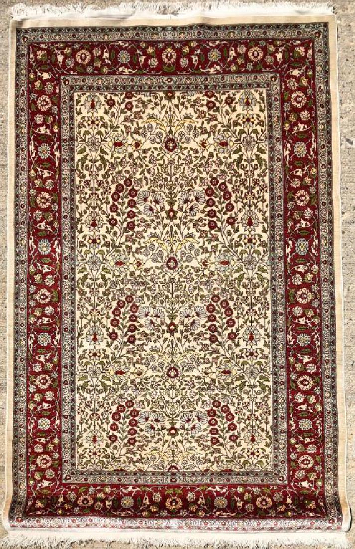 TURKISH HEREKE SILK SCATTER RUG circa 1970 3'2" x 4'10" (1 of 4)