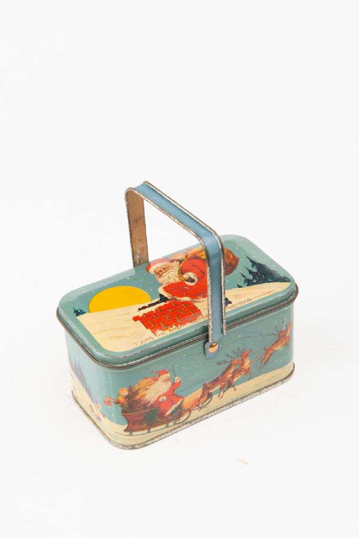 TIN LITHOGRAPHED SANTA BOX CONTAINING ORNAMENTS (1 of 7)