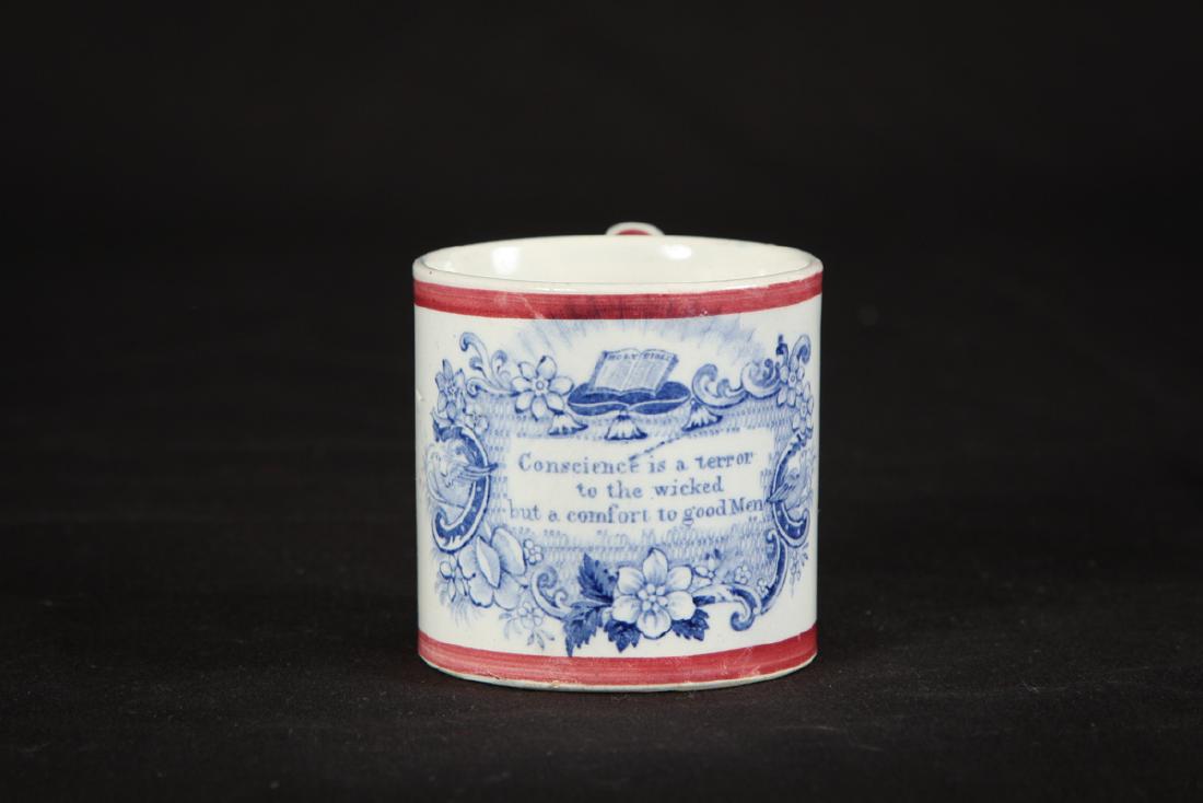 ENGLISH PEARLWARE CHILD'S MUG "CONSCIENCE" (1 of 4)