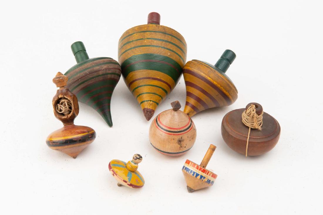 (3) PAINTED WOODEN TOPS IN OLD POLYCHROME PAINT (1 of 1)