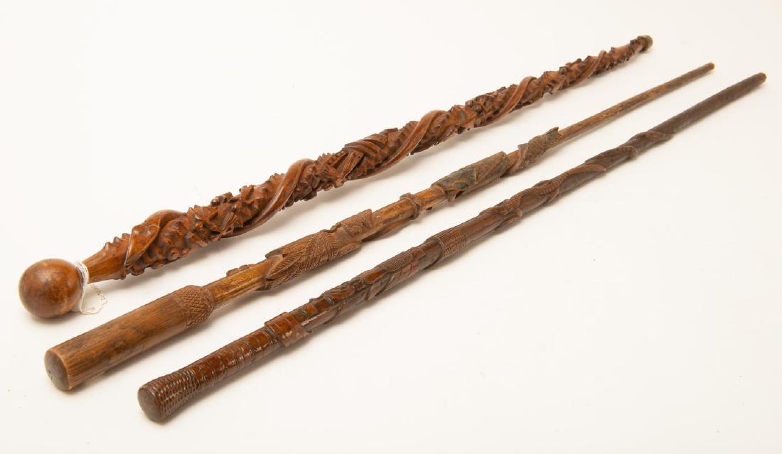 THREE (3) FOLK ART CARVED CANES (1 of 10)